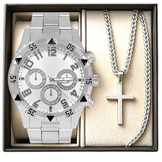 Relógio Masculino Prata Aço Inox Relógio Masculino Pallyjane Relógio Masculino Aço inoxidável Metal Cromada