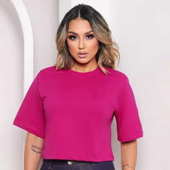 Blusa Cropped feminino Overzised Algodao Premiun Basico Liso Academia Passeio Estiloso