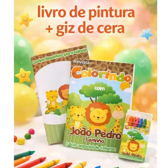 Kit Colorir Personalizado Infantil | 30 Livros de Pintura + Giz de Cera Lembrancinha Festa Infantil QUALQUER TEMA