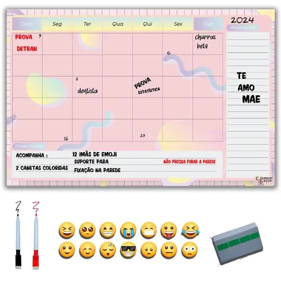 Planner De Parede Magnético Quadro Lousa Planejador Mensal / Planejamento Semanal Planner GIGANTE metal - Quadro Branco