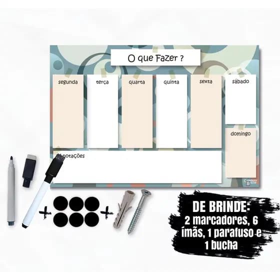 Quadro Lousa Planner Abstrato GIGANTE + 2 Canetas, 6 imãs, parafuso e bucha