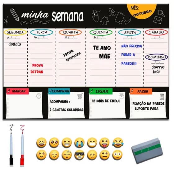 Planner De Parede Magnético Quadro Lousa Planejador Mensal / Planejamento Semanal Planner 40x60 metal - Quadro Agenda
