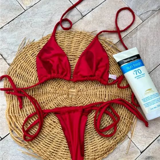 Biquini Cortininha Franzido Marquinha Bronze ideal para praia Biquini Feminino