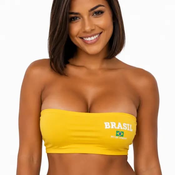Top Feminino Amarelo do Brasil Top Faixa tomara que caia Brasil academia corrida e casual