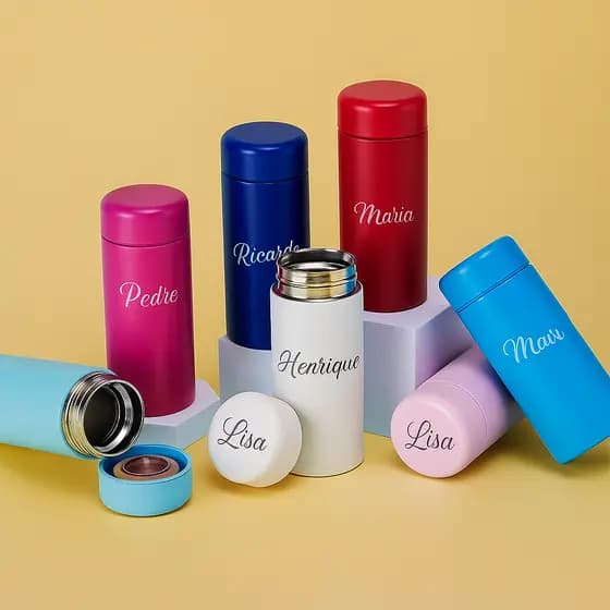 Mini Garrafa Térmica Personalizada Inox 200ml | Mantém Temperatura por Horas | Resistente