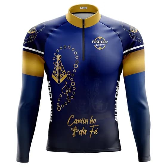 Camisa Ciclismo Roupa de Ciclismo Masculina Manga Longa Pro Tour Santa Dourada Protecao