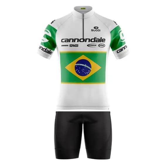 Conjunto Ciclismo Masculino Camisa De Bicicleta Brasil Branca e Bermuda Premium Com Bolsos Uv50+