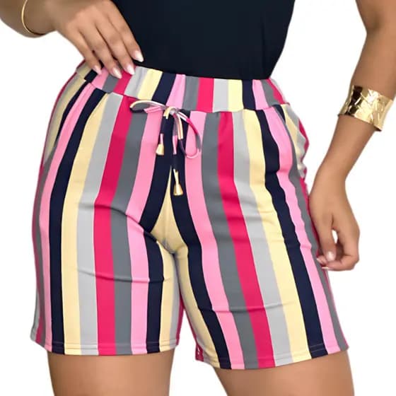 Bermuda Feminina Crepe Estampadas Moda Premium Short Bolso Elastano