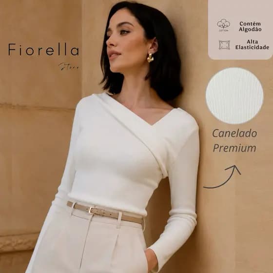 Blusa Manga Longa Canelada Assim茅trica Blusinha Feminina