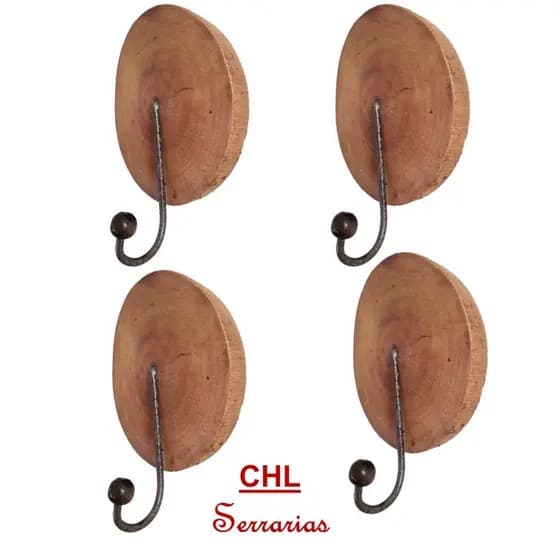 4 gancho porta toalha madeira rustico reforçado (não precisa furar parede!!)