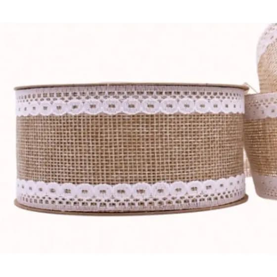 Fita de Juta com Renda Borda 50mm com 5 Metros