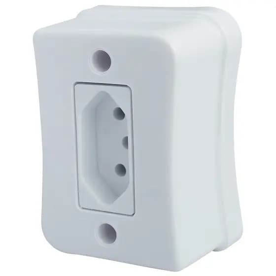 Kit 10 Tomada Simples 2p+t 10A Sobrepor Externo Placa Espelho Branco Linha Viena Bivolt 127v e 250v
