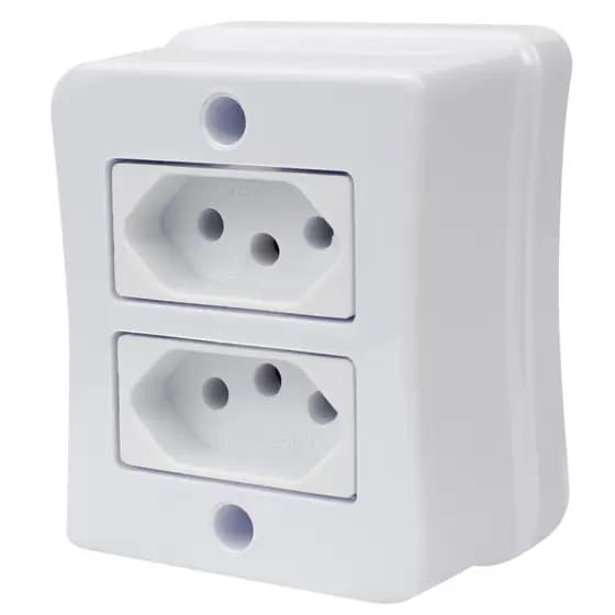 Kit 5 Tomada Dupla 2p+t 20A Sobrepor Externo Com Placa Espelho Branco Linha Viena Bivolt 127v e 250v
