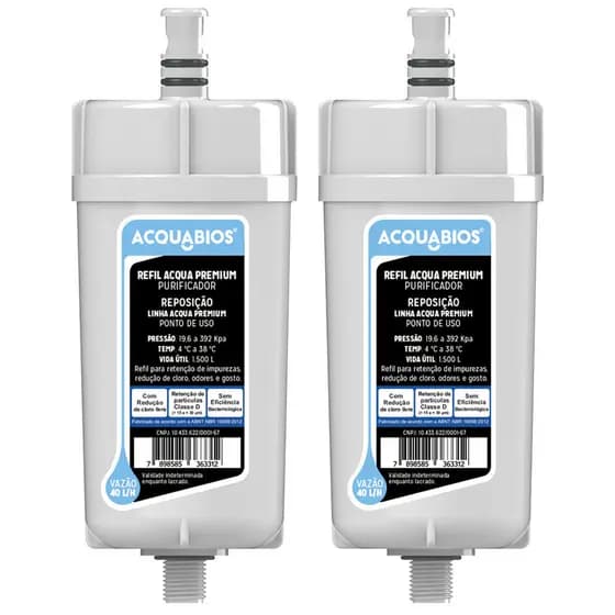 Kit 2 Refil Para Torneira Com Filtro Purificador de Água Tripla Filtragem Premium Original Acquabios