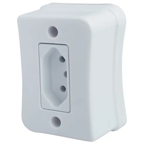 Kit 5 Tomada Simples 2p+t 20A Sobrepor Externo Placa Espelho Branco Linha Viena Bivolt 127v e 250v
