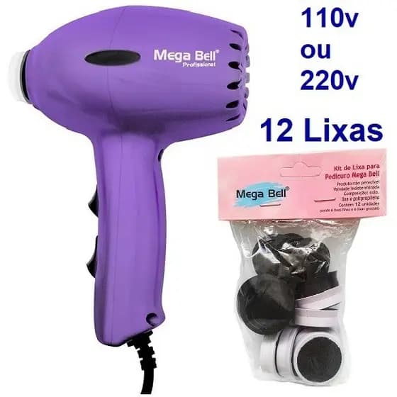 Pedicuro Compact Elétrico Lilás Esfoliador Lixa Elétrica Para os Pés + 12 Lixas Descartáveis