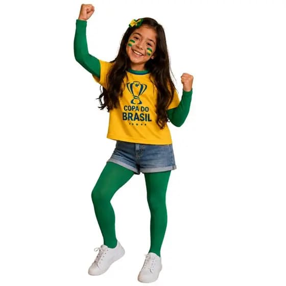 Meia Calça Brasil Infantil Torcida Verde Amarela Copa do Brasil Fio 40