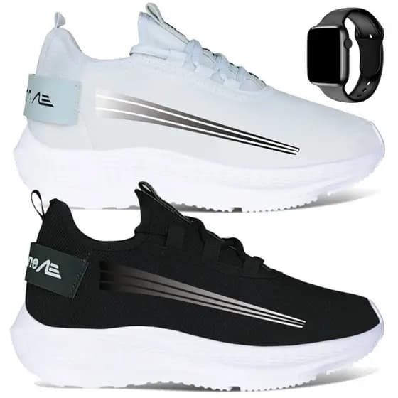 Kit 2 pares Tênis Masculino Leve Confortável Academia + Relógio Digital