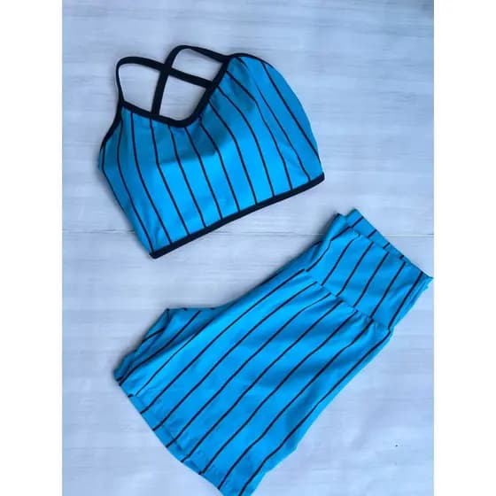 Conjunto de listras azul fitness Top , Short ou Calça Avulso poliamida fitness ( Peças vendidas separadamente)