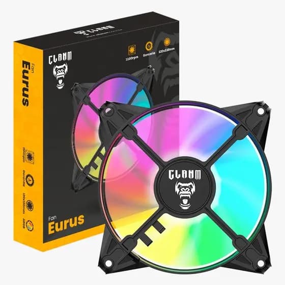 Cooler Fan ARGB 3Pinos 5V + Molex 120mm Clanm Eurus RGB Gamer Silencioso Alta Performance PC Gamer