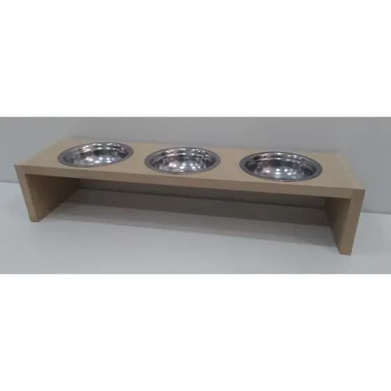 Comedouro 3 potes para gatos em mdf cru e potes de aluminio