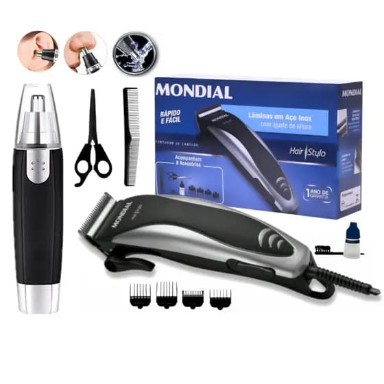 Maquina Aparador Pelos Corta Cabelo Barba + 9 Acessórios Mondial CR-03 Classic Pro Original 110V - Envio Imediato