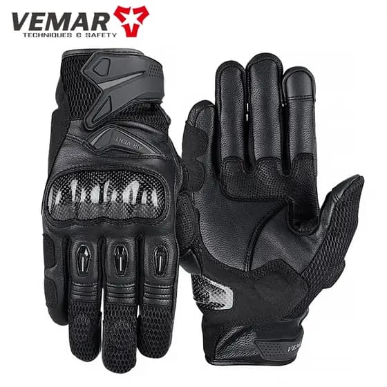 Luvas De Motocicleta Vemart Verão Retrô Couro Equitação Anti-Queda Tela Sensível Ao Toque De Fibra De Carbono Ciclismo D