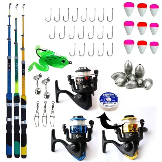 Kit 3 Varas De Pesca Com Molinete Ultra Light Completo Promoçõ