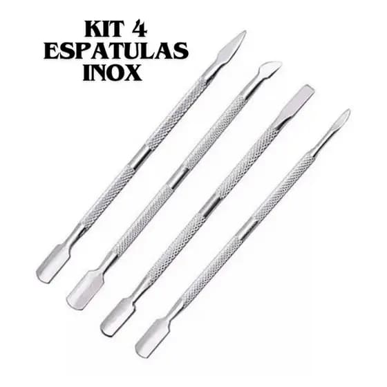 Kit 4 Espatulas Para Unhas Inox Manicure Cutícula Mão Pé