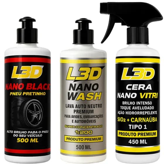 Cera Automotiva Com Pneu Pretinho Premium e Shampoo Automotivo Concentrado