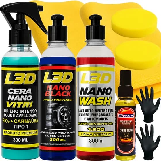 kit Lavagem Automotiva Cera Cristalizadora, Pretinho ,Shampoo ,Cheirinho Carro Spray, Aplicadores