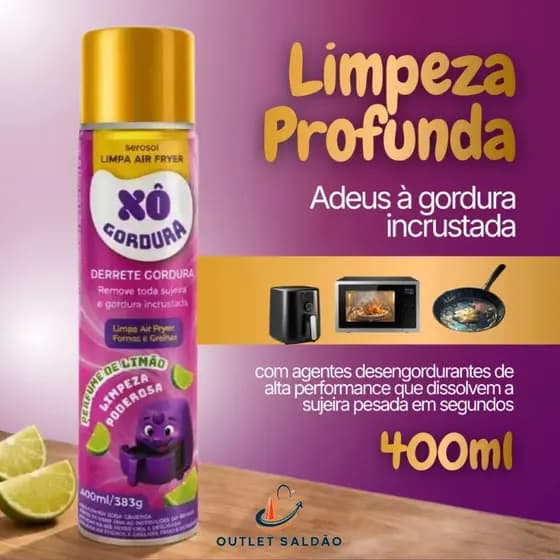Limpa Air Fryer Spray Desengordurante 400ML Remove Gordura Pesada Limpeza Rápida Sem Esforço