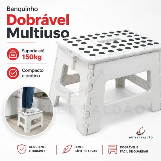Banquinho Dobrável Banqueta Plástica Banco Multiuso Para Banheiro Cozinha Lavar Carro