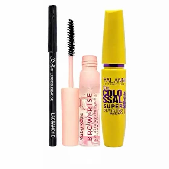 Kit Gel Para Sobrancelha Ruby Rose + Lápis Delineador + Mascara Para Cilios Colossal Volum' Express