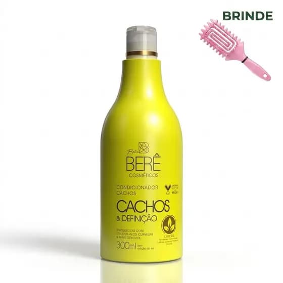 Condicionador Cachos Definidos 500ml Bela Berê Hidratação Brilho Frizz Ganhe Escova