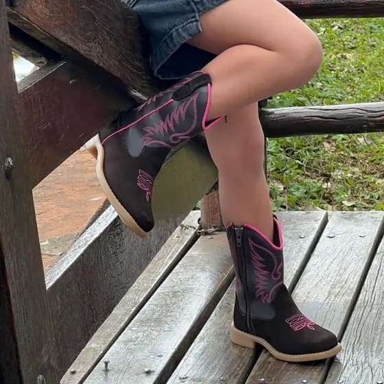 Bota Botina Texana Infantil Couro ountry Boiadeira Festa junina Rodeio Confortavel