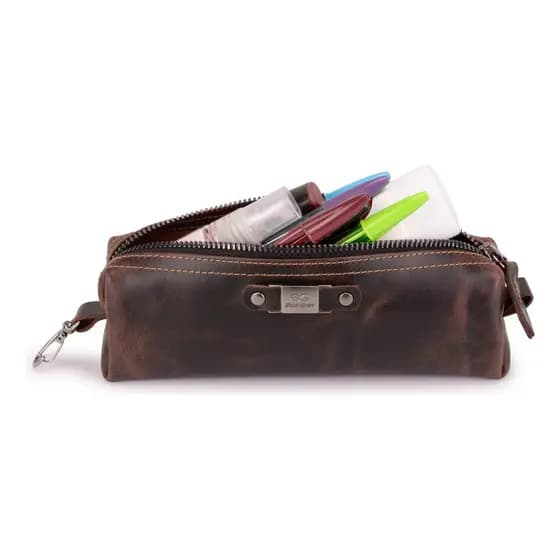 Estojo Escolar Couro Legítimo Organizador Porta Caneta/lápis