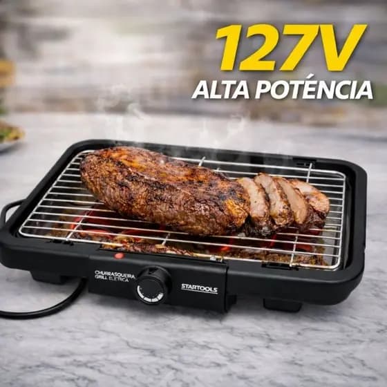 Churrasqueira Elétrica Portátil 127V Grill Elétrico Grelha Removível Compacta Fácil Limpeza Mesa Apartamento Churrasco