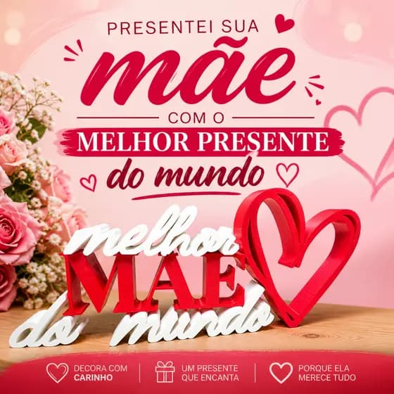 Presente para Mãe Letreiro Decorativo Dia das Mães Melhor Mãe do Mundo | Decoração Criativa Pronta Entrega