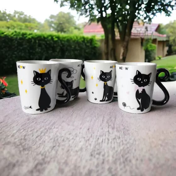 Caneca Xícara Porcelana Gato Gatinho Meow 300ml Alça - Presente