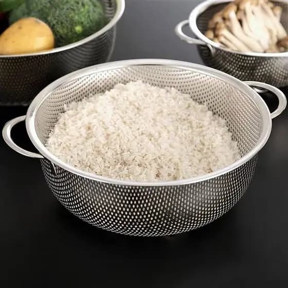 Escorredor Peneira Multiuso Inox Com Alça Tailandês Para Macarrão Legumes Frutas Arroz