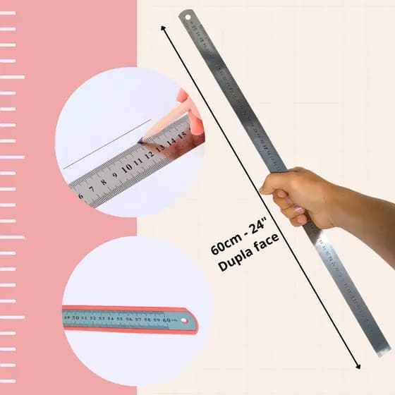 Régua De Aço Inox 60cm Profissional Escala Dupla Face 24 Polegadas Alta Precisão