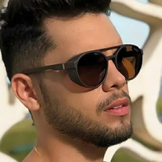 oculos masculino de sol redondo UV400 com protecao lateral ciclismo a prova de vento confortavel