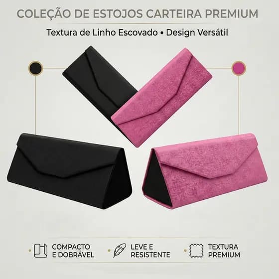 Estojo Carteira Para Óculos Case com Design Triangular e Fecho Magnético