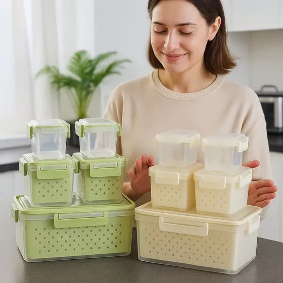 Kit 5 Potes Plástico Hermetico com cesto