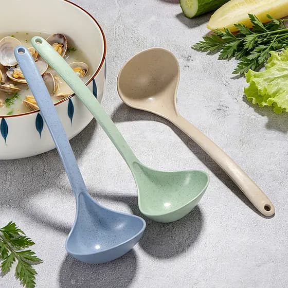 Concha De Sopa De Palha De Trigo , Colher Profunda , Alça Longa De Servir Ecológica De Gancho , Cozinha , 3 Cores