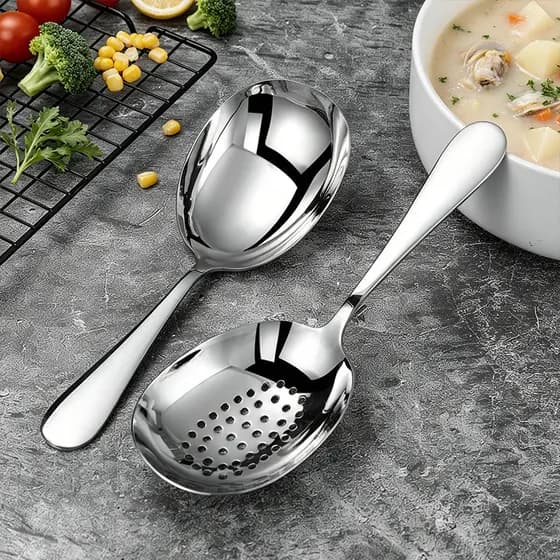 Conjunto De Colher De Filtro De Aço Inoxidável Utensílios De Cozinha Larga Borda Lisa Ferramenta