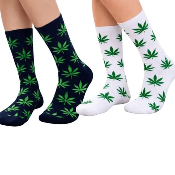 Meia Cano Alto Algodão Estampa Folha Maconha Erva Cannabis Marijuana Hemp Dollar Unissex Bob Marley