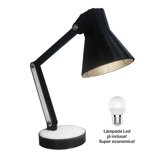 Abajur Luminária Articulável Escritório com Lâmpada LED - Design Moderno