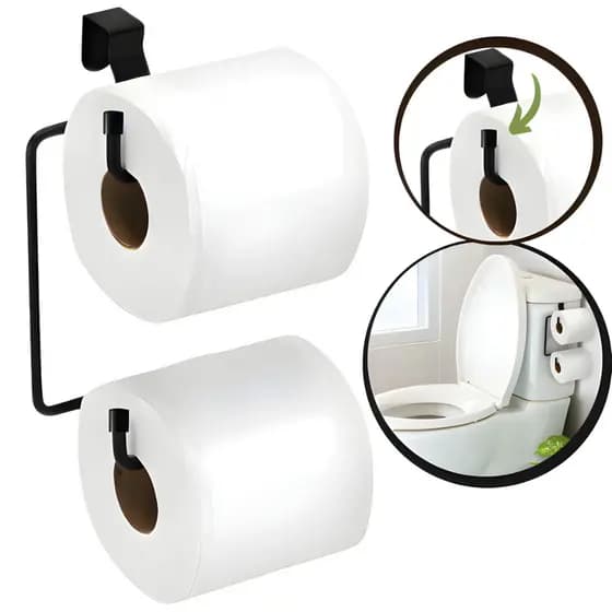 Suporte Papel Higiênico Duplo Caixa Acoplada Porta Papel Preto Cromado